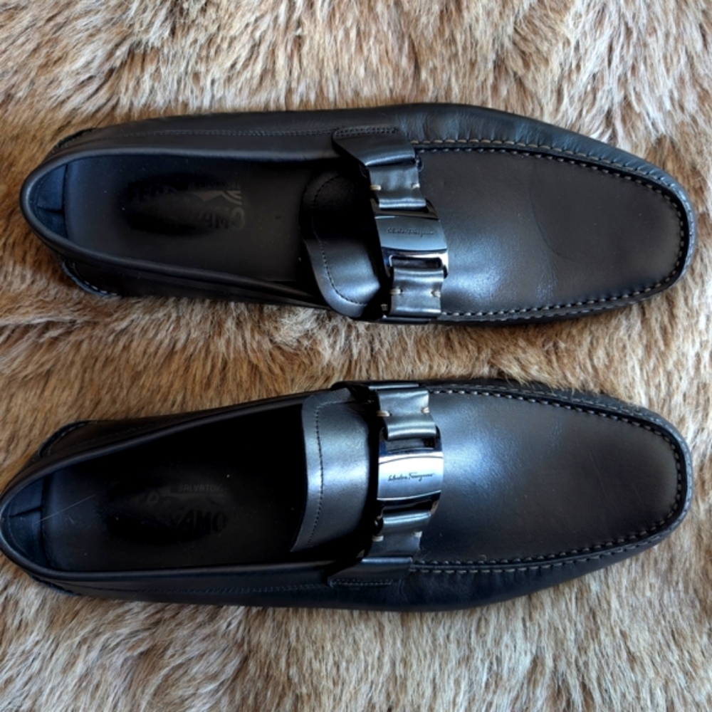 Salvatore Ferragamo Black Leather Men's Loafers
